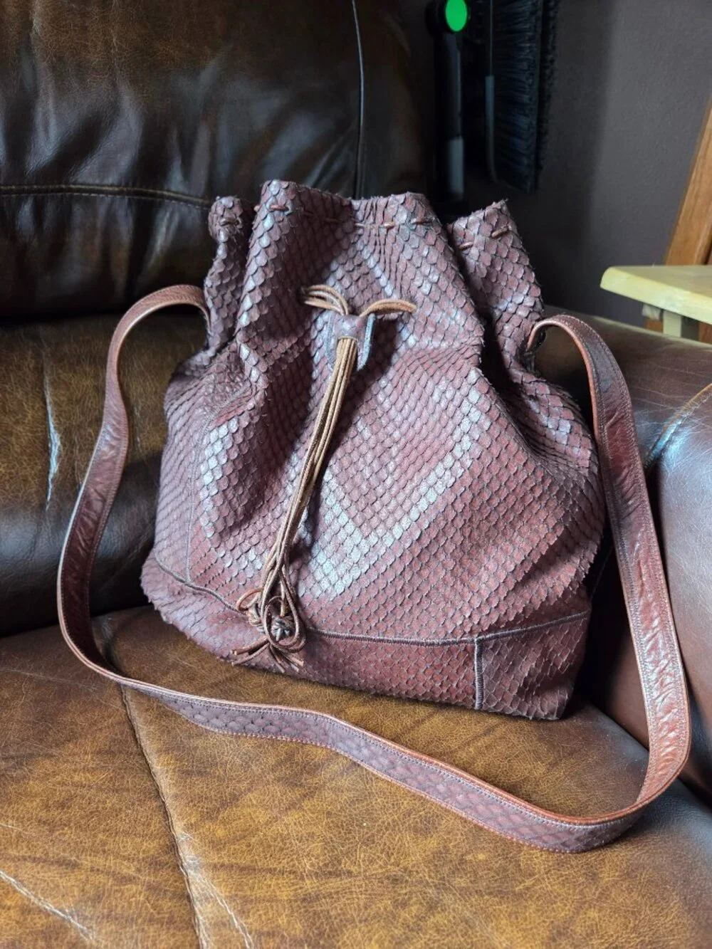 Vintage 80's Rare Carlos Falchi Exotic Python Brown drawstring purse